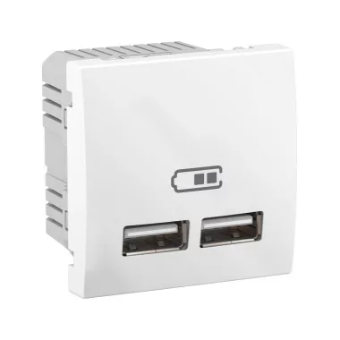 SCHNEIDER MGU3.418.18 UNICA Dupla USB töltő, rögzítőkeret nélkül, 2 modulos, 2,1A, fehér SCHNEIDER MGU3.418.18 UNICA Dupla USB töltő, rögzítőkeret nélkül, 2 modulos, 2,1A, fehér