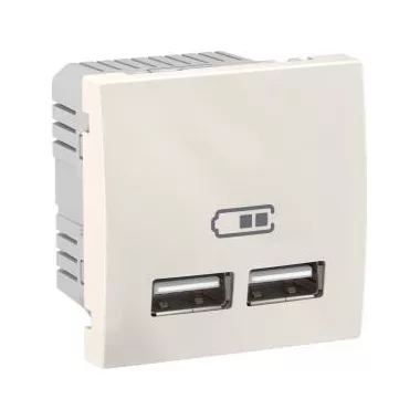 SCHNEIDER MGU3.418.25 UNICA Dupla USB töltő, rögzítőkeret nélkül, 2 modulos, 2,1A, krém