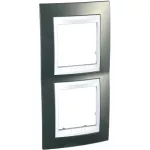   SCHNEIDER MGU6.004V.824 UNICA Plus kettes függőleges keret, fehér betéttel, pezsgőszürke