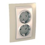   SCHNEIDER MGU63.067.567 UNICA 2x2P+F dugalj csatlakozóaljzat gyermekvédelemmel, csavaros bekötés, 16A, krém/homok