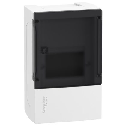   SCHNEIDER MIP12104S RESI9 MP Distributor, smoke-colored transparent door, external, 1x4 module, PEN rail, white