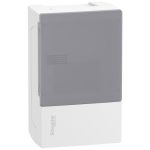 SCHNEIDER MIP12104T RESI9 MP Kiselosztó, tejüveg hatású átlátszó ajtó, falon kívüli, 1x4 modul, PEN sín, fehér