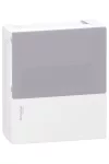 SCHNEIDER MIP12108T RESI9 MP Kiselosztó, tejüveg hatású átlátszó ajtó, falon kívüli, 1x8 modul, PEN sín, fehér