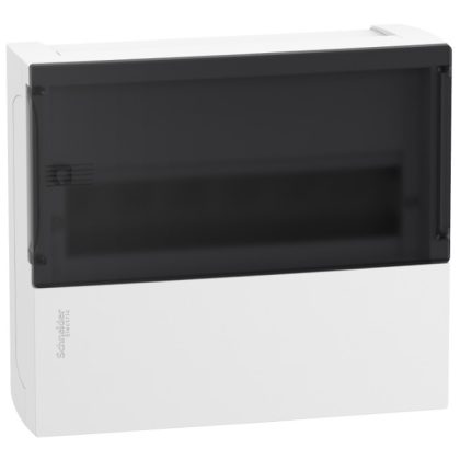   SCHNEIDER MIP12112S RESI9 MP Kiselosztó, füstszínű átlátszó ajtó, falon kívüli, 1x12 modul, PEN sín, fehér