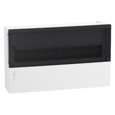 SCHNEIDER MIP12118S RESI9 MP Kiselosztó, füstszínű átlátszó ajtó, falon kívüli, 1x18 modul, PEN sín, fehér