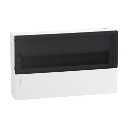   SCHNEIDER MIP12118S RESI9 MP Kiselosztó, füstszínű átlátszó ajtó, falon kívüli, 1x18 modul, PEN sín, fehér