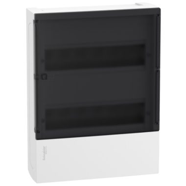 SCHNEIDER MIP12212S RESI9 MP Distributor, smoke-colored transparent door, external, 2x12 module, PEN rail, white