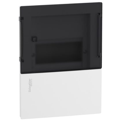   SCHNEIDER MIP22106S RESI9 MP Distributor, smoky transparent door, recessed, 1x6 module, PEN rail, complete, white