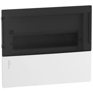 SCHNEIDER MIP22112S RESI9 MP Kiselosztó, füstös hatású átlátszó ajtó, süllyesztett, 1x12 modul, PEN sín, komplett, fehér