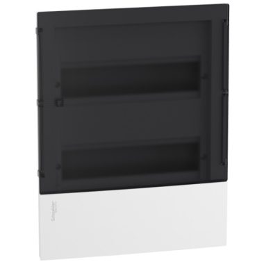 SCHNEIDER MIP22212S RESI9 MP Distributor, smoky transparent door, recessed, 2x12 module, PEN rail, complete, white
