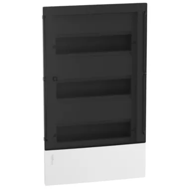 SCHNEIDER MIP22312S RESI9 MP Kiselosztó, füstös hatású átlátszó ajtó, süllyesztett, 3x12 modul, PEN sín, komplett, fehér