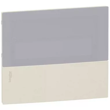 SCHNEIDER MIP40104T RESI9 MP Kiselosztó homloklap, tejüveg hatású átlátszó ajtó, süllyesztett, 1x4 modul, PEN sín, krém