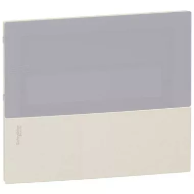 SCHNEIDER MIP40106T RESI9 MP Kiselosztó homloklap, tejüveg hatású átlátszó ajtó, süllyesztett, 1x6 modul, PEN sín, krém
