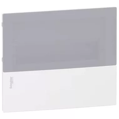 SCHNEIDER MIP40112T RESI9 MP Kiselosztó homloklap, tejüveg hatású átlátszó ajtó, süllyesztett, 1x12 modul, PEN sín, krém