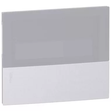 SCHNEIDER MIP70108T RESI9 MP Kiselosztó homloklap, tejüveg hatású átlátszó ajtó, süllyesztett, 1x8 modul, PEN sín, ködszürke