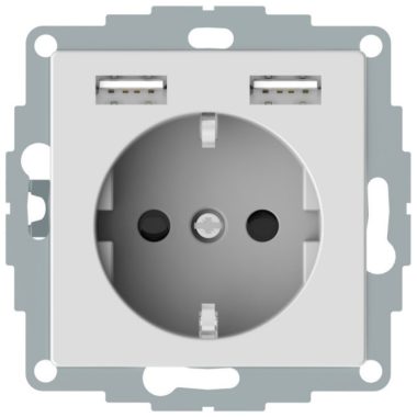 SCHNEIDER MTN2366-0325 MERTEN 2P + F socket, GYV, with dual USB charger, spring-cage connection, 16A / 2.4A, active white