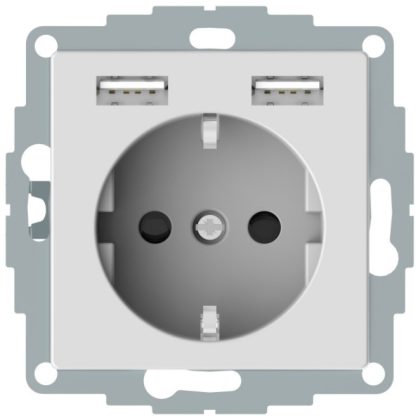 SCHNEIDER MTN2366-0325 MERTEN 2P+F dugalj csatlakozóaljzat, GYV, kettős USB töltővel, rugós bekötés, 16A / 2.4A, aktívfehér