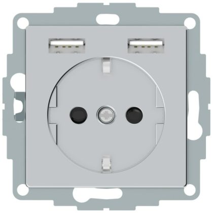  SCHNEIDER MTN2366-0460 MERTEN 2P + F socket, GYV, with dual USB charger, spring-cage connection, 16A / 2.4A, aluminum