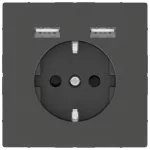   SCHNEIDER MTN2366-6034 MERTEN 2P+F dugalj csatlakozóaljzat, dupla USB töltővel, 16A/2.4A, D-Life, antracit