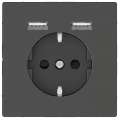 SCHNEIDER MTN2366-6034 MERTEN 2P + F socket with dual USB charger, 16A / 2.4A, D-Life, anthracite