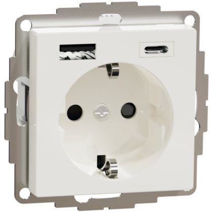   SCHNEIDER MTN2367-0319 MERTEN 2P + F socket, GYV, with dual USB charger, spring-cage connection, 16A / 3A, A + C, polar white