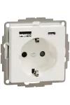 SCHNEIDER MTN2367-0325 MERTEN 2P + F socket, GYV, with dual USB charger, spring-cage connection, 16A / 3A, A + C, active white