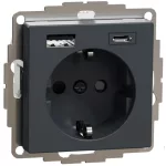   SCHNEIDER MTN2367-0414 MERTEN 2P+F dugalj csatlakozóaljzat, GYV, kettős USB töltővel, rugós bekötés, 16A / 3A, A+C, antracit