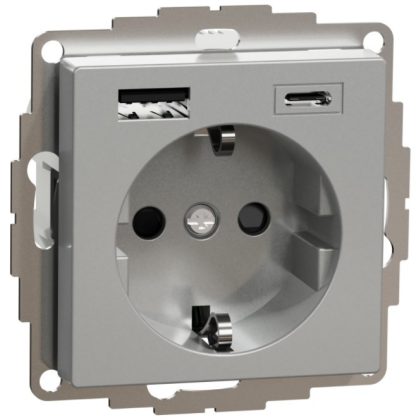   SCHNEIDER MTN2367-0460 MERTEN 2P + F socket, GYV, with dual USB charger, spring-cage connection, 16A / 3A, A + C, aluminum