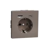   SCHNEIDER MTN2367-6052 MERTEN 2P+F dugalj csatlakozóaljzat, BZS, kettős USB töltővel, rugós bekötés, 16A / 3A, A+C, D-Life, mokka