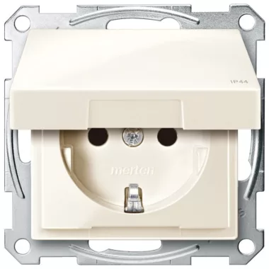 SCHNEIDER MTN2414-0344 MERTEN 2P+F dugalj csatlakozóaljzat gyermekvédelemmel, csapófedéllel, csavaros bekötés, 16A, System-M, krém - IP44