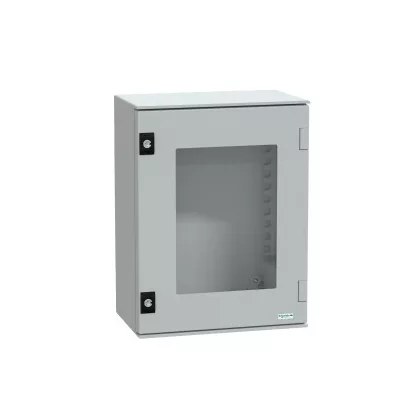   SCHNEIDER NSYPLM43TG Műanyag elosztószekrény átlátszó ajtóval 430x330x200 Thalassa Üvegszállal erősített poliészter, Ajtó: edzett üveg Szürke (RAL 7035) IP66