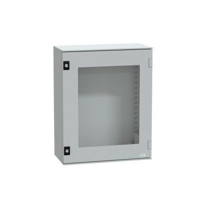   SCHNEIDER NSYPLM54TG Műanyag elosztószekrény átlátszó ajtóval 530x430x200 Thalassa Üvegszállal erősített poliészter, Ajtó: edzett üveg Szürke (RAL 7035) IP66