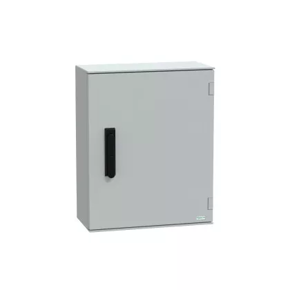 SCHNEIDER NSYPLM54VG Falon kívüli műanyag  elosztószekrény, kilincses, 3 pontos retesz, 530*430*200 Thalassa Üvegszállal erősített poliészter Szürke (RAL 7035) IP66