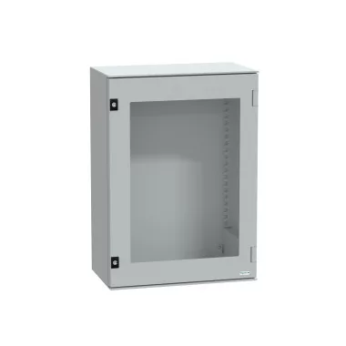 SCHNEIDER NSYPLM75TG Műanyag elosztószekrény átlátszó ajtóval 747x536x300 Thalassa Üvegszállal erősített poliészter, Ajtó: edzett üveg Szürke (RAL 7035) IP66