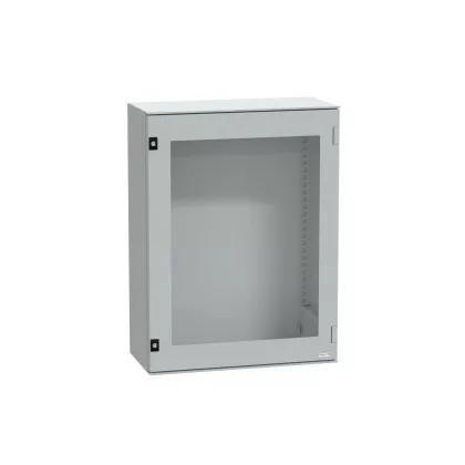   SCHNEIDER NSYPLM86TG Műanyag elosztószekrény átlátszó ajtóval 847*636*300 Thalassa Üvegszállal erősített poliészter, Ajtó: edzett üveg Szürke (RAL 7035) IP66