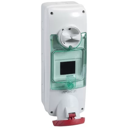 SCHNEIDER PKB63Q535 UNIKA Falra szerelhető, reteszelhető aljzat, 3P+N+F, 6h, 63A, 415V, IP65, DIN sínnel