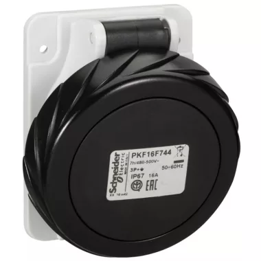 SCHNEIDER PKF16F744 PRATIKA Panelre szerelhető döntött aljzat, 3P+F, 7h, 16A, 500V, IP67, csavaros SCHNEIDER PKF16F744 PRATIKA Panelre szerelhető döntött aljzat, 3P+F, 7h, 16A, 500V, IP67, csavaros