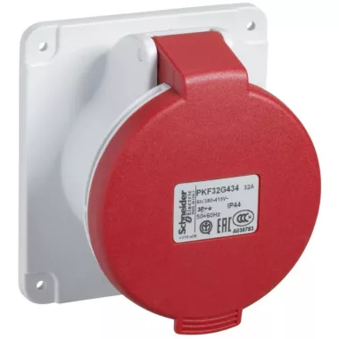 SCHNEIDER PKF16G435 PRATIKA Priză dreaptă montată pe panou, 3P + N + F, 6h, 16A, 415V, IP44, șurub