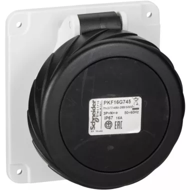 SCHNEIDER PKF16G745 PRATIKA Panelre szerelhető egyenes aljzat, 3P+N+F, 7h, 16A, 500V, IP67, csavaros