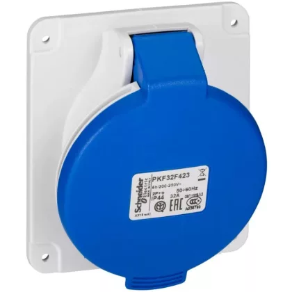 SCHNEIDER PKF32F423 PRATIKA Panelre szerelhető döntött aljzat, 2P+F, 6h, 32A, 250V, IP44, csavaros