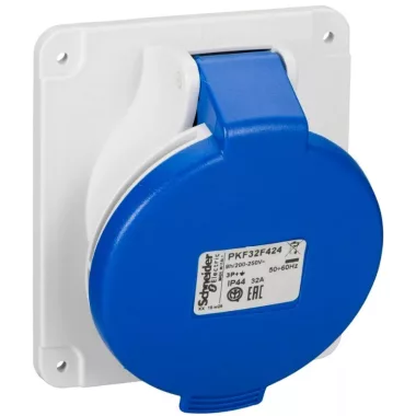 SCHNEIDER PKF32F424 PRATIKA Panelre szerelhető döntött aljzat, 3P+F, 9h, 32A, 250V, IP44, csavaros SCHNEIDER PKF32F424 PRATIKA Panelre szerelhető döntött aljzat, 3P+F, 9h, 32A, 250V, IP44, csavaros