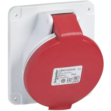 SCHNEIDER PKF32F434 PRATIKA Priză înclinată montată pe panou, 3P + F, 6h, 32A, 415V, IP44, șurub