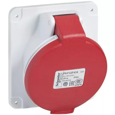 SCHNEIDER PKF32F435 PRATIKA Panelre szerelhető döntött aljzat, 3P+N+F, 6h, 32A, 415V, IP44, csavaros