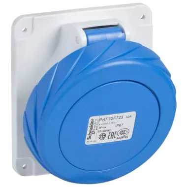SCHNEIDER PKF32F723 PRATIKA Priză înclinata montată pe panou, 2P + F, 6h, 32A, 250V, IP67, șurub