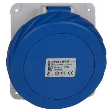 SCHNEIDER PKF32F725 PRATIKA Panelre szerelhető döntött aljzat, 3P+N+F, 9h, 32A, 250V, IP67, csavaros SCHNEIDER PKF32F725 PRATIKA Panelre szerelhető döntött aljzat, 3P+N+F, 9h, 32A, 250V, IP67, csavaros