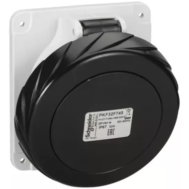 SCHNEIDER PKF32F745 PRATIKA Panelre szerelhető döntött aljzat, 3P+N+F, 7h, 32A, 500V, IP67, csavaros SCHNEIDER PKF32F745 PRATIKA Panelre szerelhető döntött aljzat, 3P+N+F, 7h, 32A, 500V, IP67, csavaros