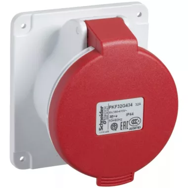 SCHNEIDER PKF32G435 PRATIKA Panelre szerelhető egyenes aljzat, 3P+N+F, 6h, 32A, 415V, IP44, csavaros SCHNEIDER PKF32G435 PRATIKA Panelre szerelhető egyenes aljzat, 3P+N+F, 6h, 32A, 415V, IP44, csavaros