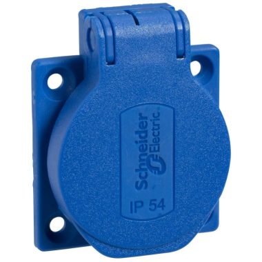 SCHNEIDER PKN51B PRATIKA Háztartási aljzat, 2P+F, 50x50, hátsó meghúzással, kék, IP54, francia