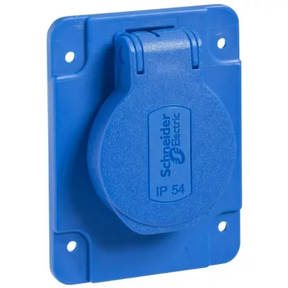 SCHNEIDER PKN61B PRATIKA Háztartási aljzat, 2P+F, 65x85, hátsó meghúzással, kék, IP54, francia