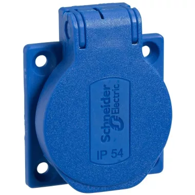 SCHNEIDER PKS52B PRATIKA Háztartási aljzat, 2P+F, 50x50, oldalsó meghúzással, kék, IP54, német